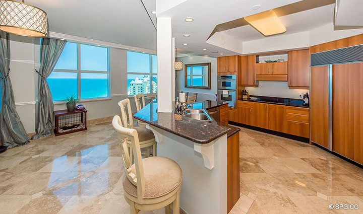 Kitchen Bar Area in Residence 17B, Tower II at The Palms, Luxury Oceanfront Condos in Fort Lauderdale, Florida 33305.