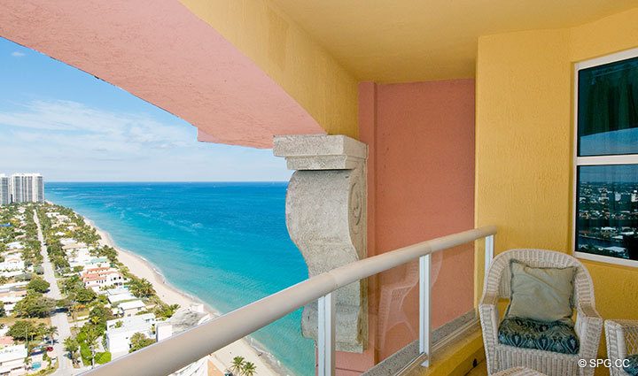 Northeast Terrace at Luxury Oceanfront Residence 28A, Tower II, The Palms Condominiums, 2110 North Ocean Boulevard, Fort Lauderdale Beach, Florida 33305, Luxury Seaside Condos