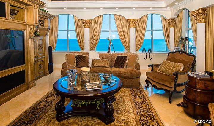 Magnificent Living Room Views inside Penthouse Residence 27D, Tower II at The Palms, Luxury Oceanfront Condos in Fort Lauderdale, Florida, 33305