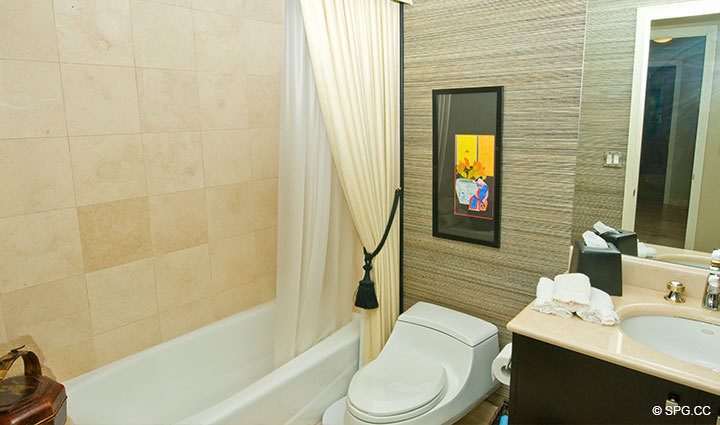 Guest Bathroom at Luxury Oceanfront Residence 18D, Tower II, The Palms Condominiums, 2110 North Ocean Boulevard, Fort Lauderdale Beach, Florida 33305, Luxury Seaside Condos