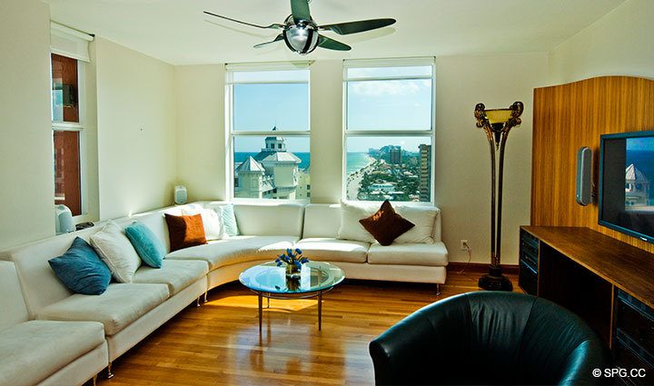 Living Area at Luxury Oceanfront Residence 17E, Tower I, The Palms Condominium, 2100 North Ocean Boulevard, Ft. Lauderdale Beach, FL 33305, Luxury Seaside Condos