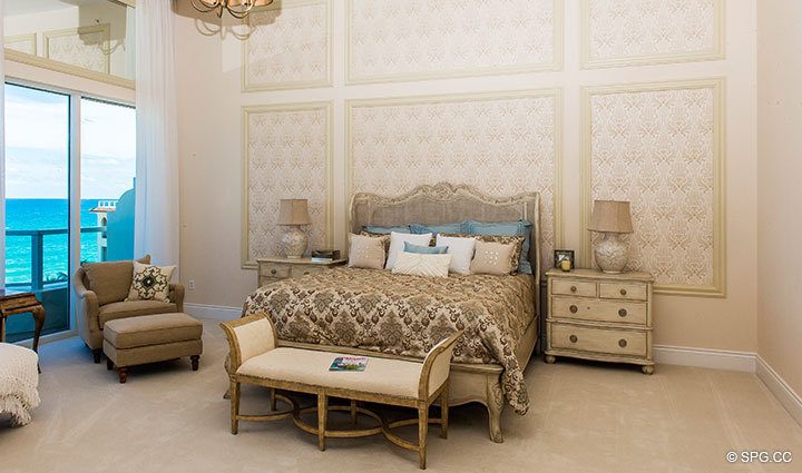 Master Bedroom in Penthouse 4 at Bellaria, Luxury Oceanfront Condominiums in Palm Beach, Florida 33480.