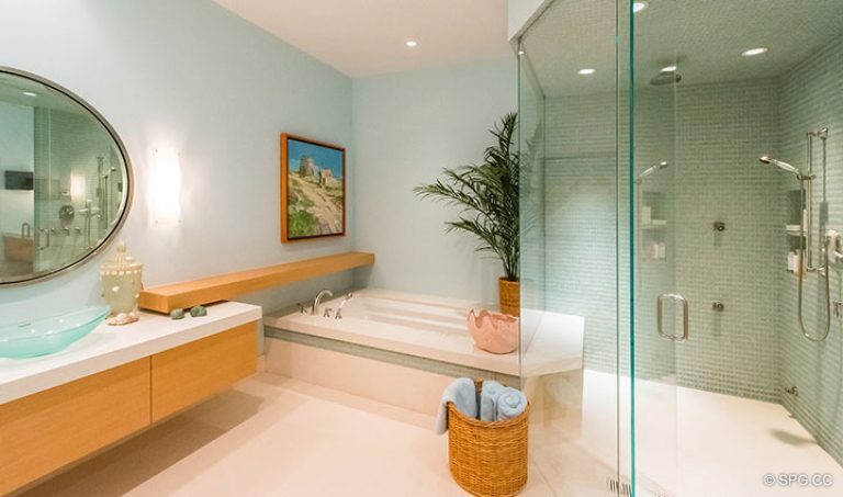 Custom Designed Master Bathroom in Penthouse 7 at Bellaria, Luxury Oceanfront Condominiums in Palm Beach, Florida 33480.