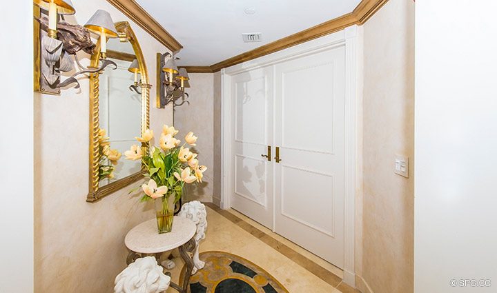 Private Elevator Landing and Foyer in Residence 18B, Tower I at The Palms, Luxury Oceanfront Condominiums Fort Lauderdale, Florida 33305