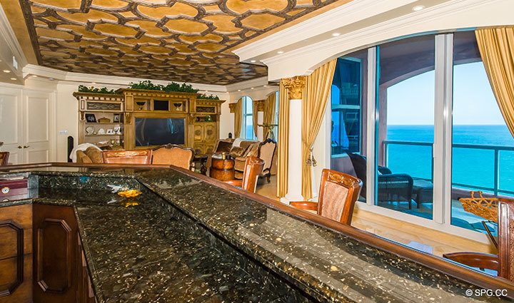 View from Behind Custom Bar inside Penthouse Residence 27D, Tower II at The Palms, Luxury Oceanfront Condos in Fort Lauderdale, Florida, 33305