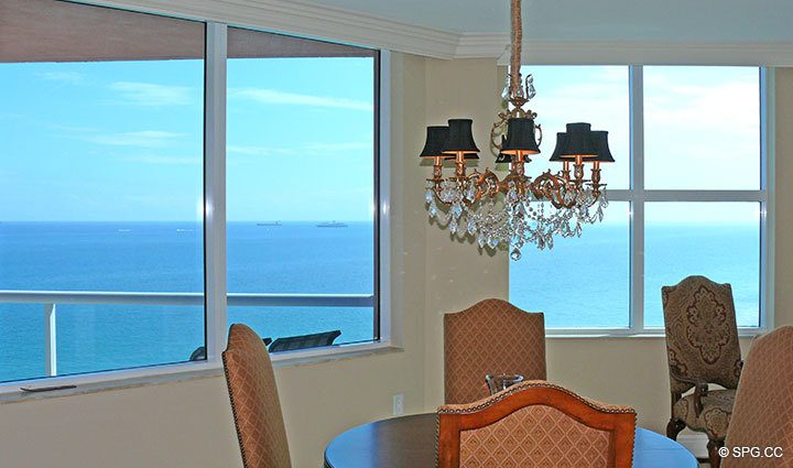 Dining area at Luxury Oceanfront Residence 16B, Tower II, The Palms Condominium, 2110 North Ocean Boulevard, Fort Lauderdale, Florida 33305, Luxury Seaside Condos