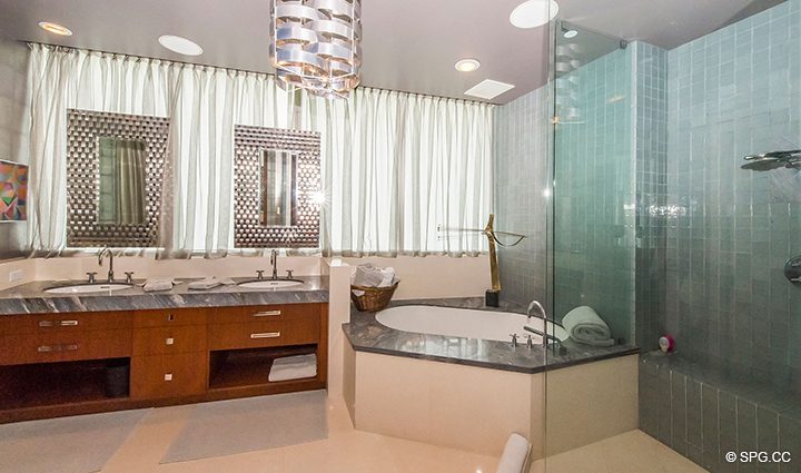 Master Bathroom inside Residence 501 For Sale at 1000 Ocean, Luxury Oceanfront Condos in Boca Raton, Florida 33432.