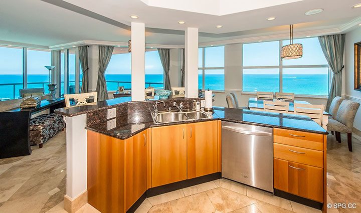 Open Gourmet Kitchen in Residence 17B, Tower II at The Palms, Luxury Oceanfront Condos in Fort Lauderdale, Florida 33305.