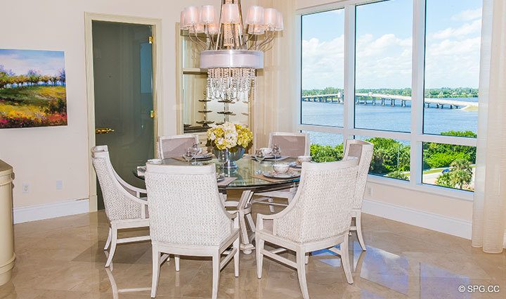 Dining Area Table inside Penthouse 4 at Bellaria, Luxury Oceanfront Condominiums in Palm Beach, Florida 33480.
