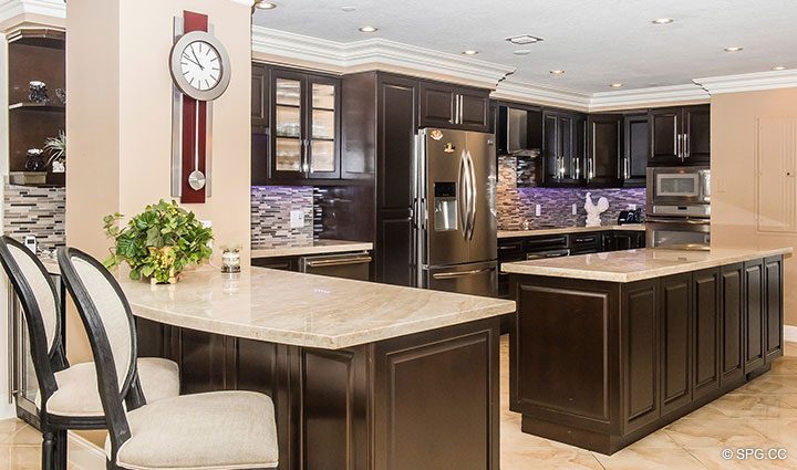 Kitchen Area inside Residence 105 at La Cascade, Luxury Waterfront Condominiums in Fort Lauderdale, Florida 33304.