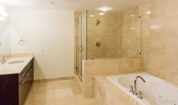 Master Bath with Whirlpool Tub in Residence 204 at The Landings at Las Olas, Luxury Waterfront Condominiums Fort Lauderdale, Florida 33305