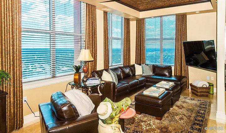 Den/Family Room inside Penthouse Residence 27D, Tower II at The Palms, Luxury Oceanfront Condos in Fort Lauderdale, Florida, 33305