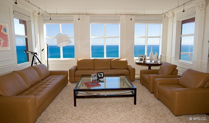 Living Area at Luxury Oceanfront Residence 26D, Tower I, The Palms Condominium, 2100 North Ocean Boulevard, Fort Lauderdale Beach, Florida 33305, Luxury Seaside Condos