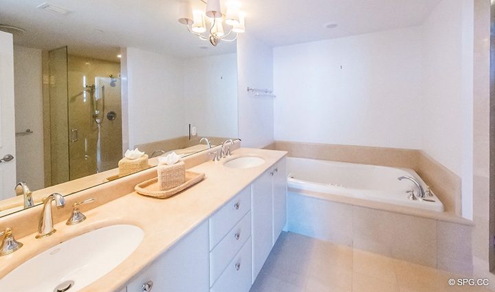 Master Bathroom inside Residence 15A, Tower II For Rent at The Palms, Luxury Oceanfront Condos Fort Lauderdale, Florida 33305