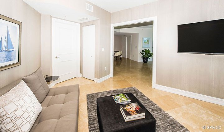 Den inside Residence 504 at La Rive, Luxury Waterfront Condos in Fort Lauderdale, Florida 33304.