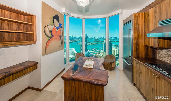 Custom Wood Kitchen inside Residence 3806 at Portofino Tower, Luxury Waterfront Condominiums in Miami Beach, Florida 33139