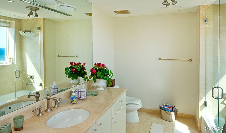 Master Bath at Luxury Oceanfront Residence 17E, Tower I, The Palms Condominium, 2100 North Ocean Boulevard, Fort Lauderdale Beach, Florida 33305, Luxury Seaside Condos