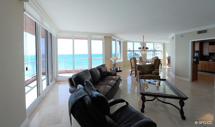 Living Room at Luxury Oceanfront Residence 16B, Tower II, The Palms Condominium, 2110 North Ocean Boulevard, Fort Lauderdale, Florida 33305, Luxury Seaside Condos