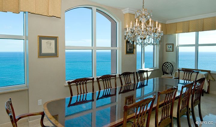 Dining Room at Luxury Oceanfront Residence 28A, Tower II, The Palms Condominiums, 2110 North Ocean Boulevard, Fort Lauderdale Beach, Florida 33305, Luxury Seaside Condos
