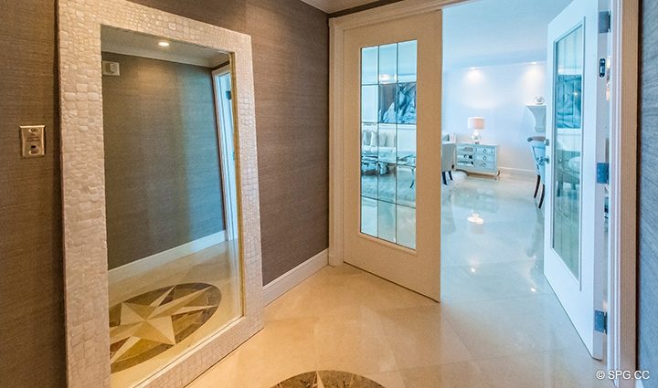 Foyer Entry into Residence 15A, Tower II For Rent at The Palms, Luxury Oceanfront Condos Fort Lauderdale, Florida 33305