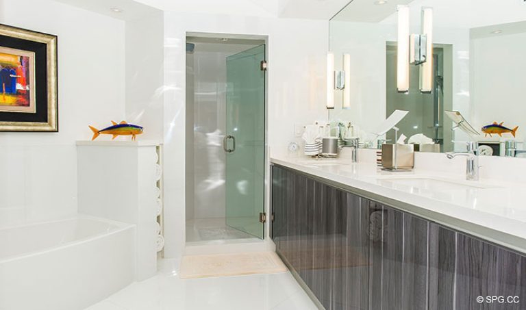 Well Appointed Master Bath in Residence 18D at Cristelle, Luxury Oceanfront Condominiums in Lauderdale by the Sea, Florida 33062.