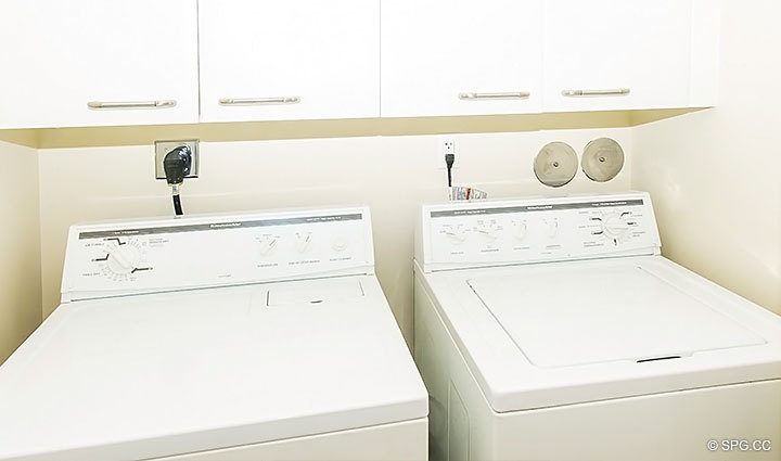 Laundry Room inside Residence 6D, Tower II at The Palms, Luxury Oceanfront Condos. 2110 North Ocean Blvd. Fort Lauderdale, Florida 33305