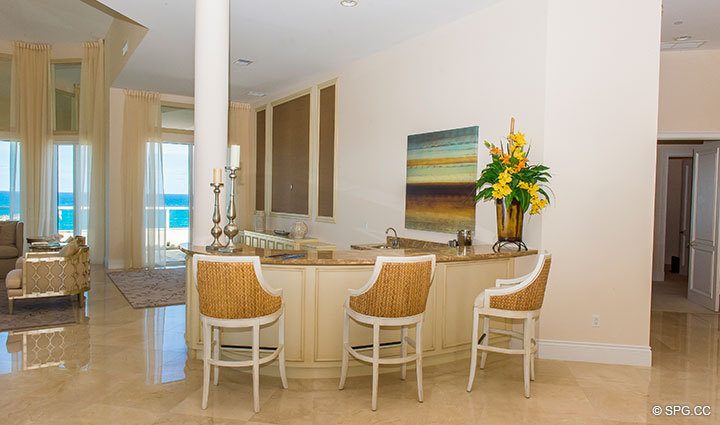 Bar Area inside Penthouse 4 at Bellaria, Luxury Oceanfront Condominiums in Palm Beach, Florida 33480.