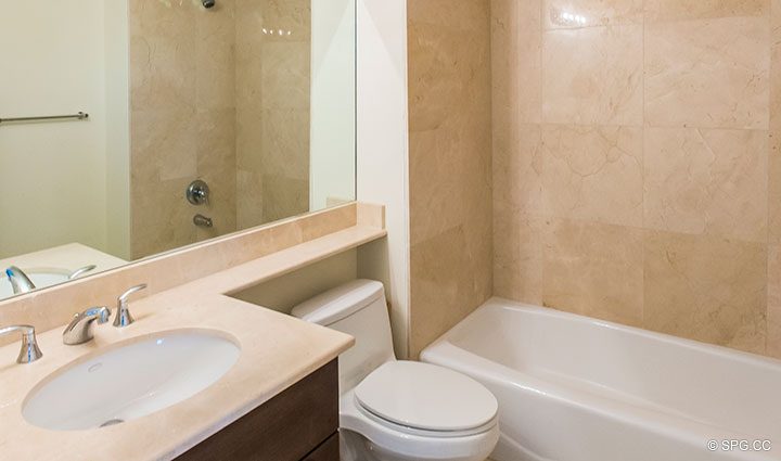 Guest Bathroom inside Residence 204 at The Landings at Las Olas, Luxury Waterfront Condominiums Fort Lauderdale, Florida 33305