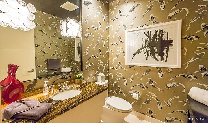 Powder Room in Residence 501 For Sale at 1000 Ocean, Luxury Oceanfront Condos in Boca Raton, Florida 33432.