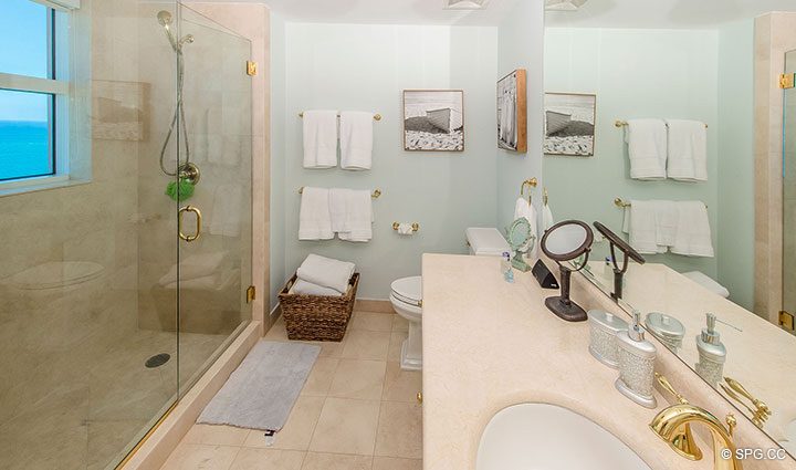 Guest Bathroom in Residence 17B, Tower II at The Palms, Luxury Oceanfront Condos in Fort Lauderdale, Florida 33305.