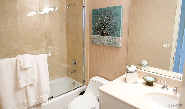 Guest Bathroom at Luxury Oceanfront Residence 26D, Tower I, The Palms Condominium, 2100 North Ocean Boulevard, Fort Lauderdale Beach, Florida 33305, Luxury Seaside Condos