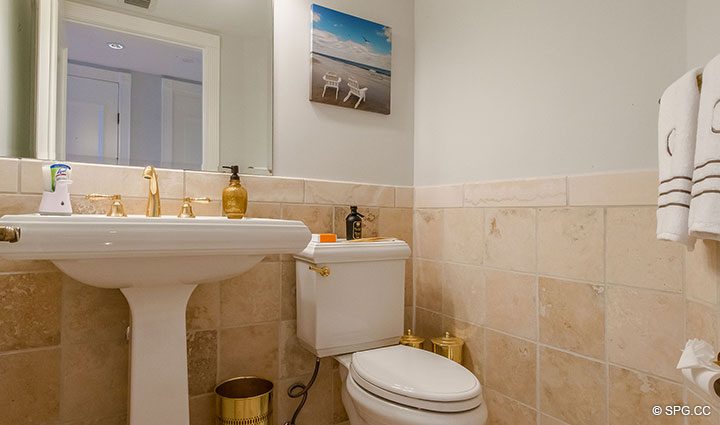 Powder Room inside Residence 17B, Tower II at The Palms, Luxury Oceanfront Condos in Fort Lauderdale, Florida 33305.
