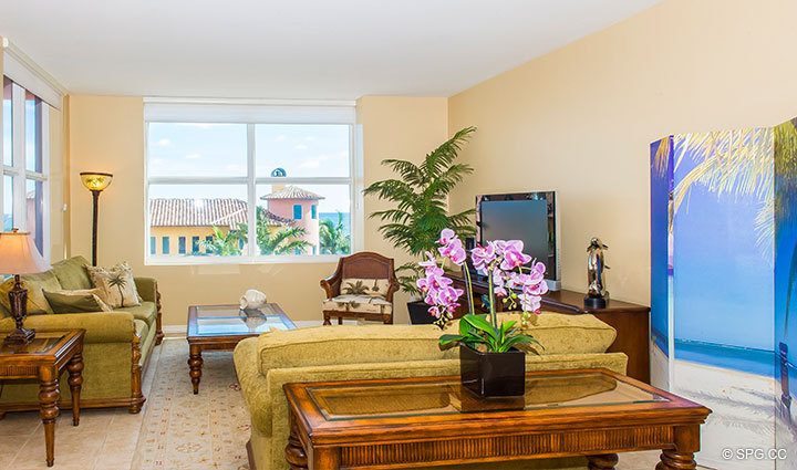 Living Room Inside Residence 6C, Tower I at The Palms, Luxury Oceanfront Condominiums Fort Lauderdale, Florida 33305