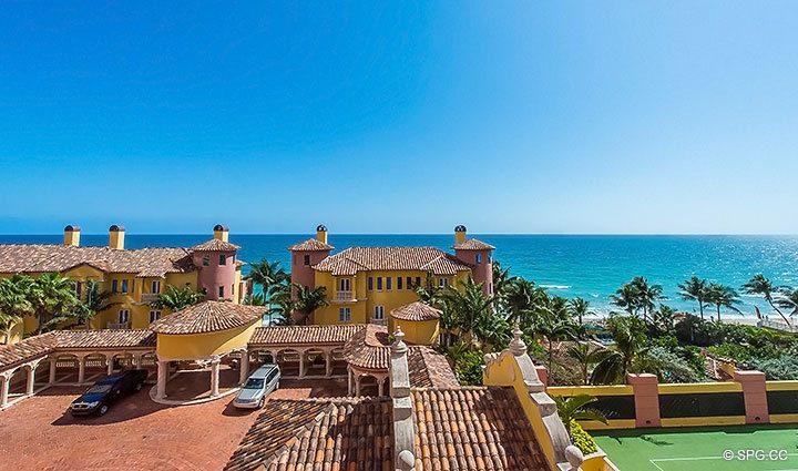 Gorgeous Ocean, Piazza and Tennis Court Views  from Residence 7C, Tower I at The Palms, Luxury Oceanfront Condominiums, 2100 North Ocean Boulevard,  Fort Lauderdale, Florida 33305