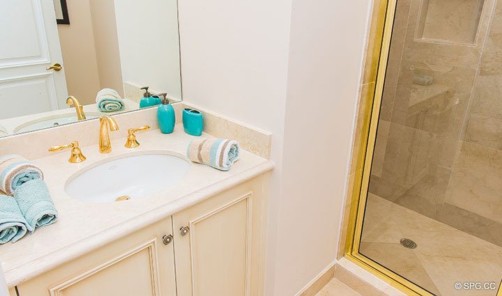 Guest Bathroom inside Penthouse 4 at Bellaria, Luxury Oceanfront Condominiums in Palm Beach, Florida 33480.
