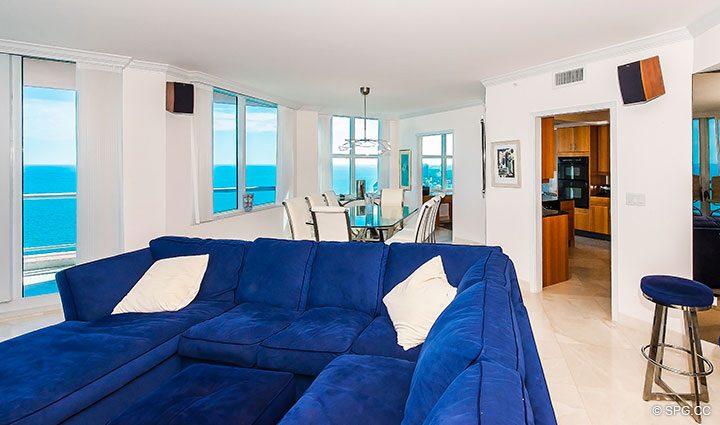 Living Room inside Residence 22B, Tower II at The Palms, Luxury Oceanfront Condominiums Fort Lauderdale, Florida 33305