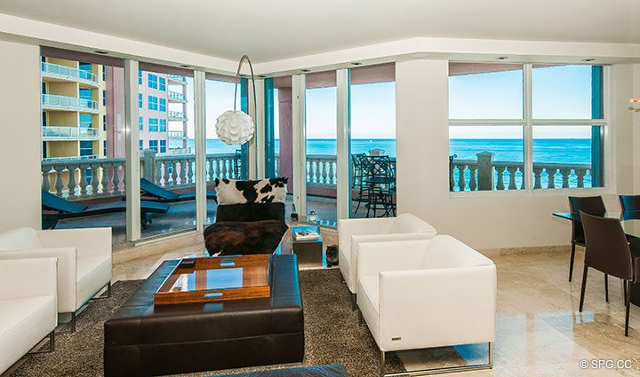 Living Room inside Residence 11B, Tower I at The Palms, Luxury Oceanfront Condominiums Fort Lauderdale, Florida 33305