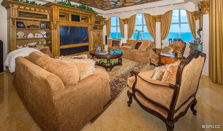 Living Room inside Penthouse Residence 27D, Tower II at The Palms, Luxury Oceanfront Condos in Fort Lauderdale, Florida, 33305