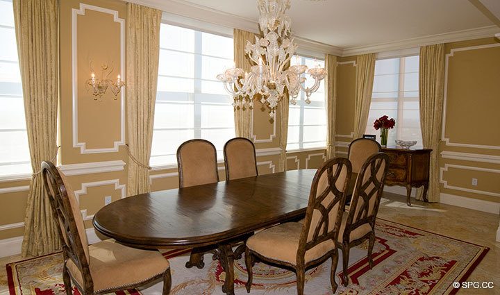 Dining Room at Luxury Oceanfront Residence 26D, Tower I, The Palms Condominium, 2100 North Ocean Boulevard, Fort Lauderdale Beach, Florida 33305, Luxury Seaside Condos