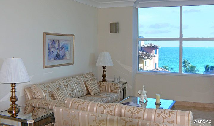 View from Living Room at Luxury Oceanfront Residence 7F, Tower II, The Palms Condominiums, 2110 North Ocean Boulevard, Fort Lauderdale Beach, Florida 33305, Luxury Seaside Condos