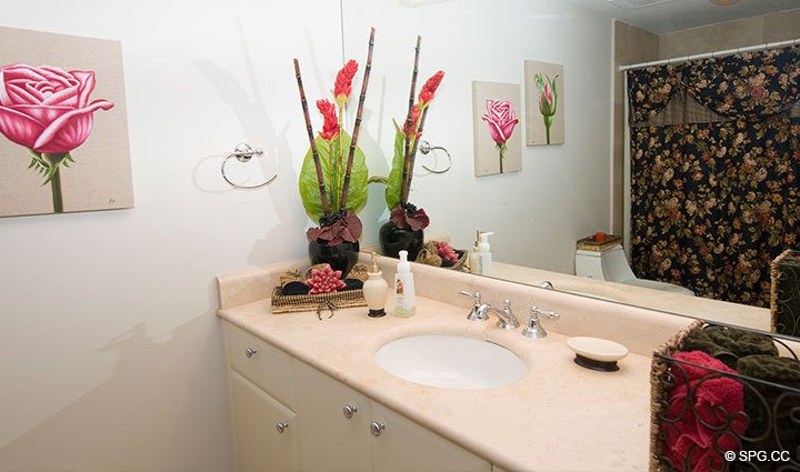 Guest Bathroom at Luxury Oceanfront Residence 6D, Tower I, The Palms Condominiums, 2100 North Ocean Boulevard, Fort  Lauderdale Beach, Florida 33305, Luxury Seaside Condos