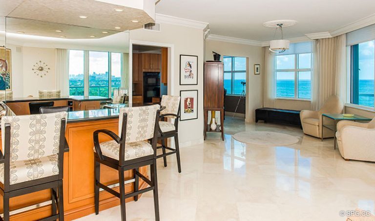Great Room inside Residence 15E, Tower II at The Palms, Luxury Oceanfront Condos in Fort Lauderdale, Florida 33305.