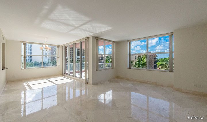 Living Room inside Residence 5E, Tower I at The Palms, Luxury Oceanfront Condominiums Fort Lauderdale, Florida 33305