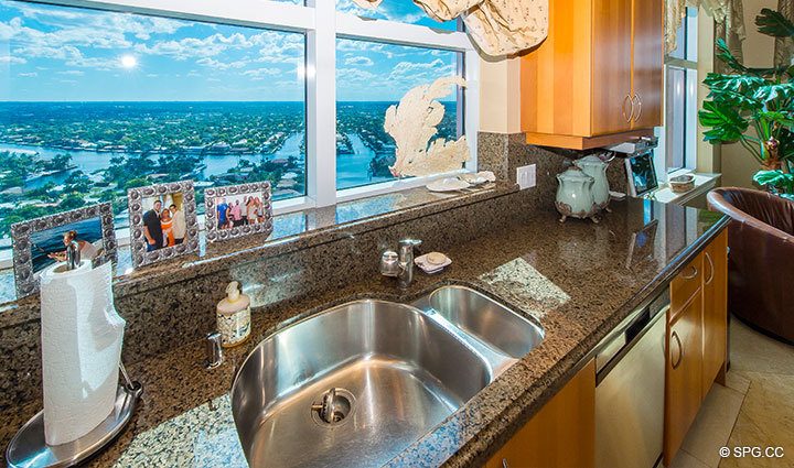 Beautiful Intracoastal Views fron Kitchen in Penthouse Residence 27D, Tower II at The Palms, Luxury Oceanfront Condos in Fort Lauderdale, Florida, 33305