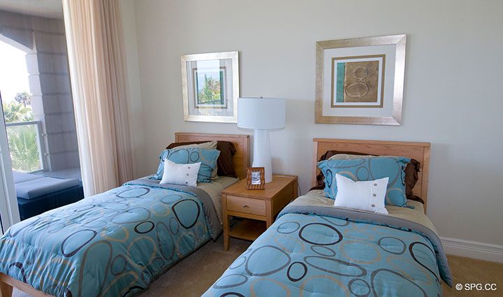 Guest Bedroom with Terrace Access in Residence 304 at Bellaria, Luxury Oceanfront Condominiums in Palm Beach, Florida 33480.