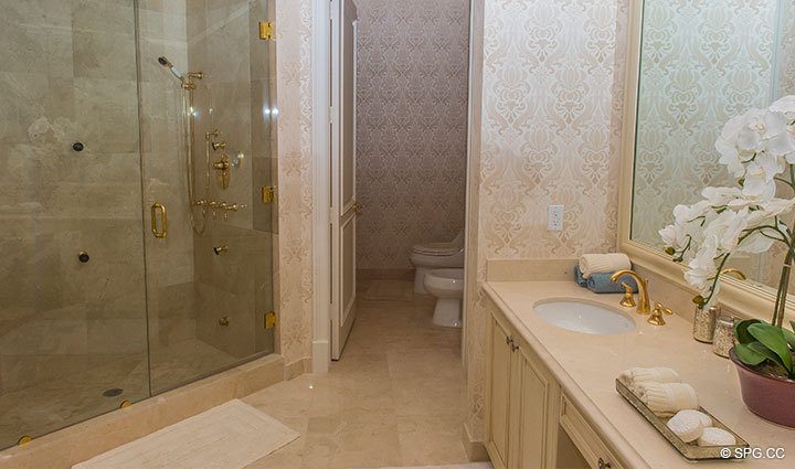 Master Bath Shower inside Penthouse 4 at Bellaria, Luxury Oceanfront Condominiums in Palm Beach, Florida 33480.