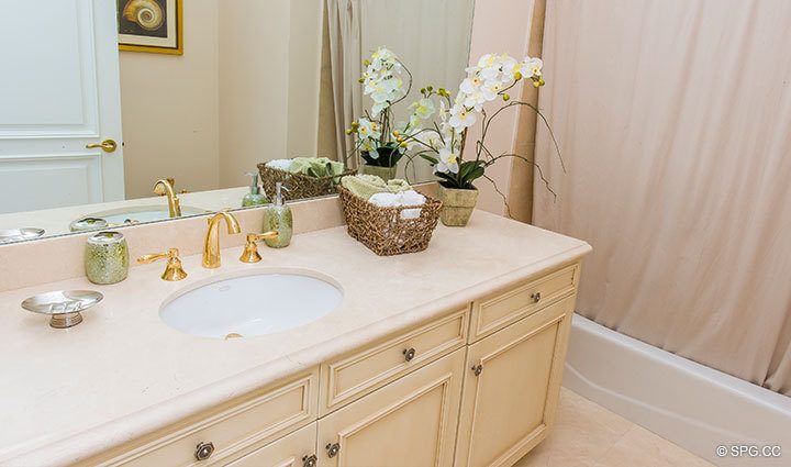 Guest Bathroom inside Penthouse 4 at Bellaria, Luxury Oceanfront Condominiums in Palm Beach, Florida 33480.