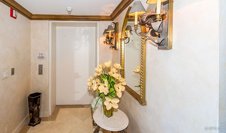 Private Elevator Landing and Foyer for Residence 18B, Tower I at The Palms, Luxury Oceanfront Condominiums Fort Lauderdale, Florida 33305