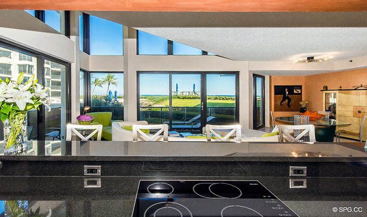 Kitchen View inside Residence 1-101 at Oasis, Luxury Oceanfront Condos in Palm Beach, Florida 33480.