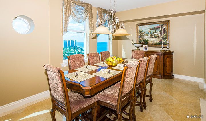 Dining Room inside Penthouse Residence 27D, Tower II at The Palms, Luxury Oceanfront Condos in Fort Lauderdale, Florida, 33305